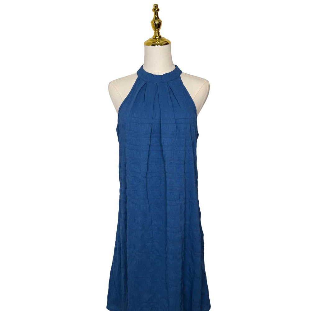 shein blue halter mini dress textured sleeveless boho beach chic indie layering